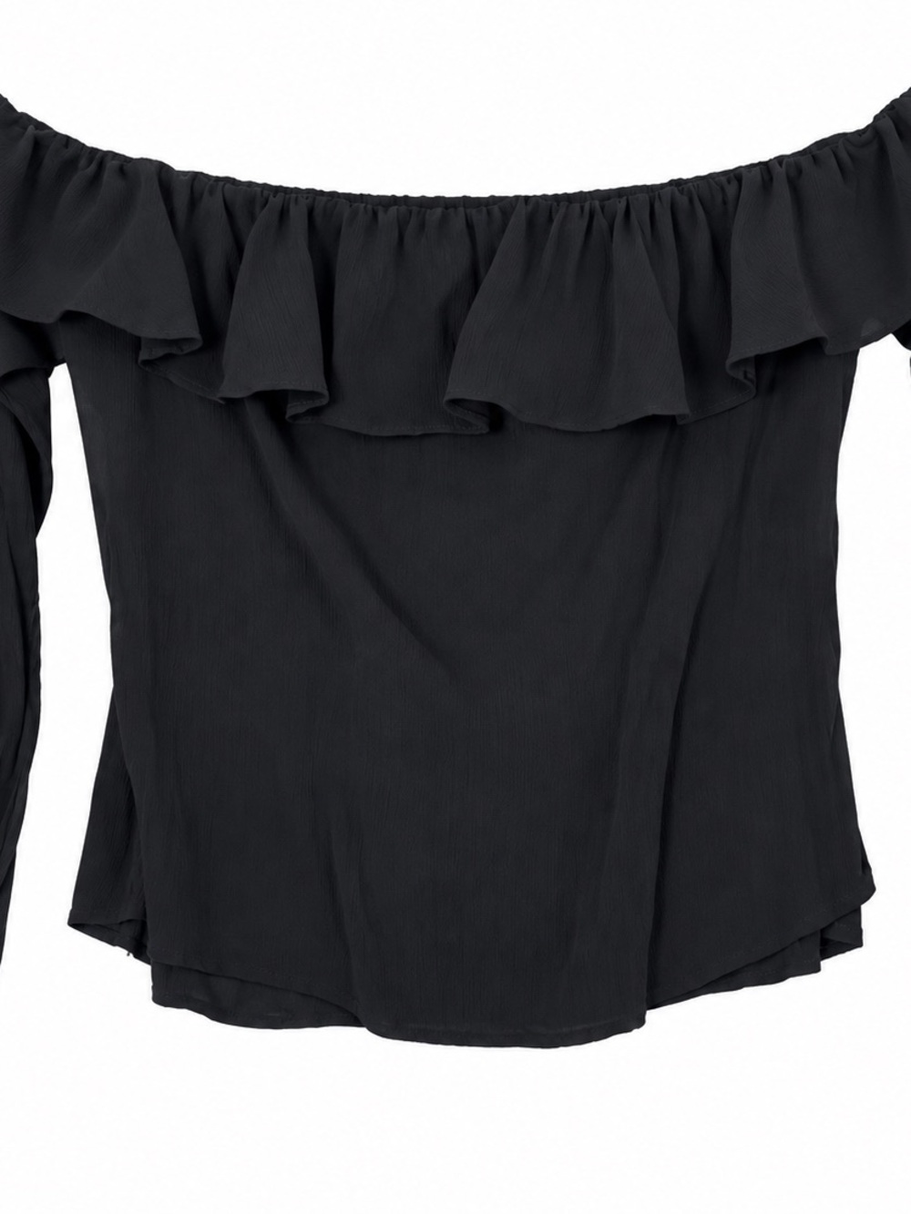 bebe Black Off Shoulder Ruffle Top Long Sleeve Y2K Size XS